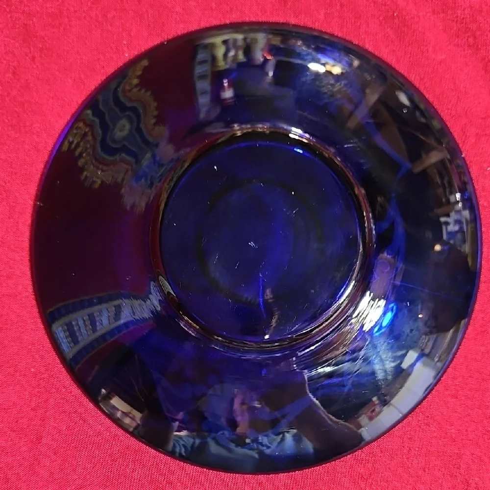 Vintage Bohemian Cobalt Blue Glass Tea Cup & Saucer Set 24K Gold High Enamel